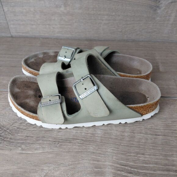 Birkenstock Arizona Sandals Women Size 36 US 5-5.5 Green Birkibuc 2 Strap Slides - Picture 5 of 13